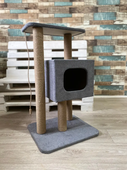 Когтеточка дряпка с домиком и лежанкой 85х50х50 см для кота возвышенная джутовая Киев - изображение 3