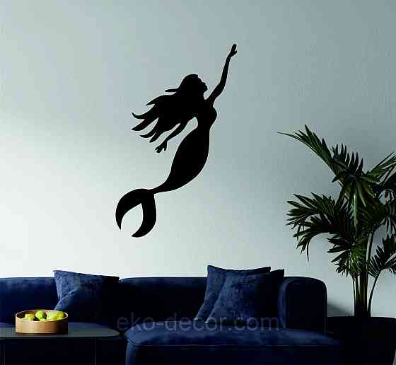 Декоративне настінне 3D Панно «Русалонька» Декор на стіну з об'ємом 70*43 см, Чорний Київ