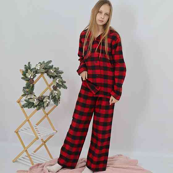 Байкова тепла дитяча піжама в чорно-червону клітинку соророчка+штани Кам'янець-Подільський