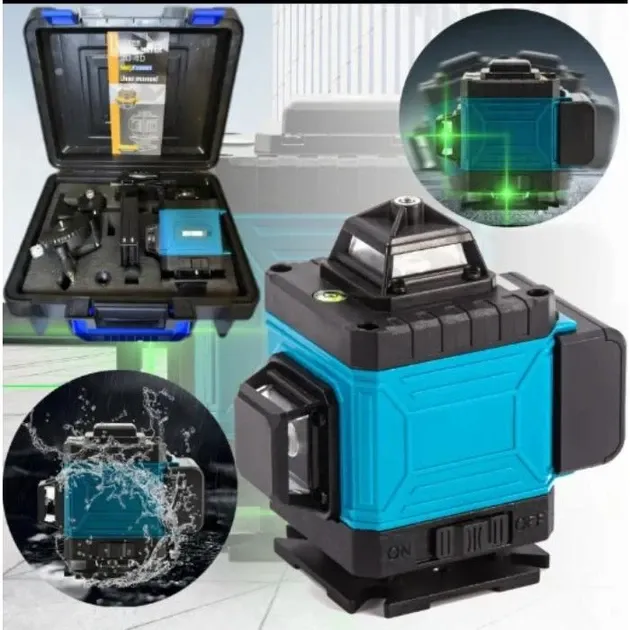 Лазерний Рівень Нівелір KRAFFTEC 16 Ліній 360° Зелений Промінь (Синій Корпус) З Тримачем Та Акумулятором Одеса - фото 3