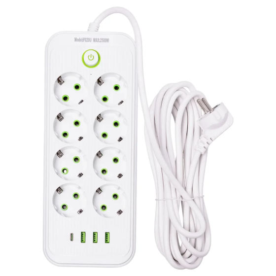 Мережевий фільтр подовжувач на 8 розеток з 3 USB 1 Type-C та кнопкою відключення F20U 4.7 м Чорний HP-5-29 Коломия