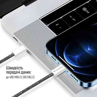 Дата кабель USB-C to USB-C 2.0m (braided cotton) (PD Fast Charging 60W) 3.0А black ColorWay (CW-CBPDCC068-BK) Вінниця