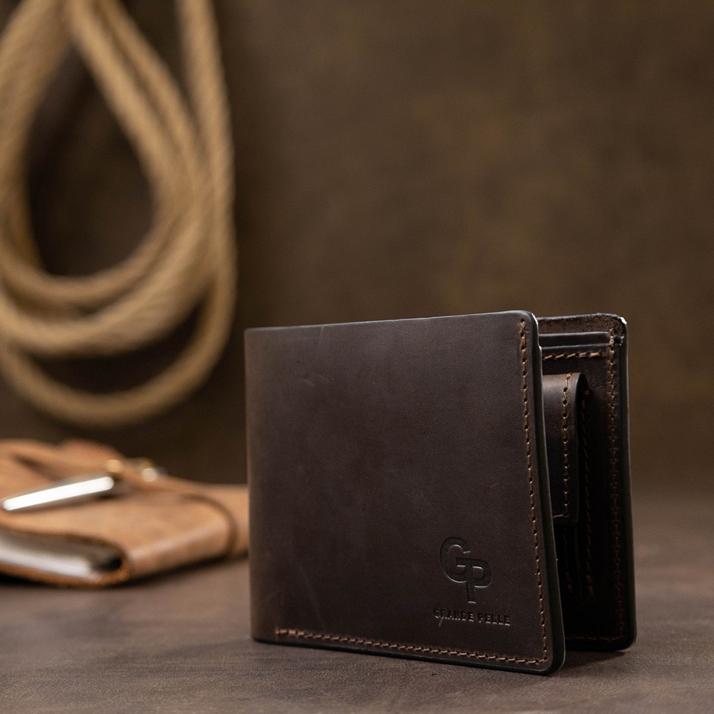Кожаное мужское винтажное портмоне Коричневый (GRANDE PELLE) Киев - изображение 1
