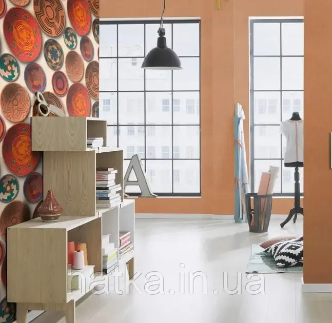 Шпалери вінілові на флізеліні Rasch Clasik 0,53х10 геометрія кола під тарілку яскраві кольори Київ - фото 1