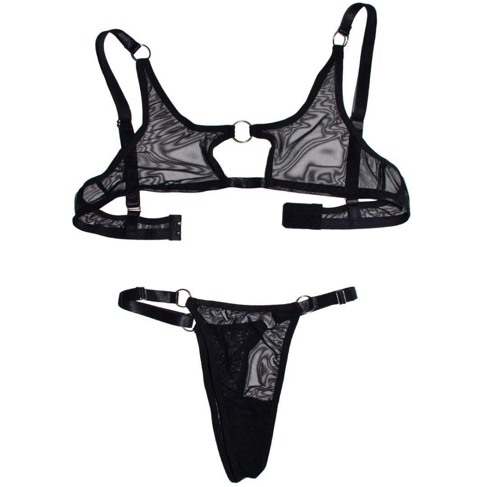 Комплект білизни еротичний (бюстгальтер та трусики) прозорий без візерунків S-M-L Чорний Вінниця - фото 8