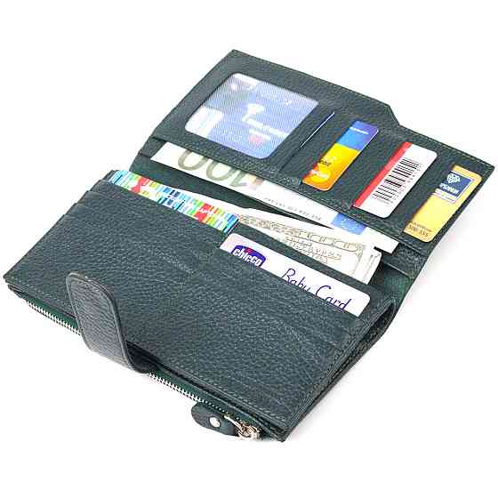 Жіночий великий вертикальний гаманець з натуральної шкіри CANPELLINI 21643 Зелений Київ