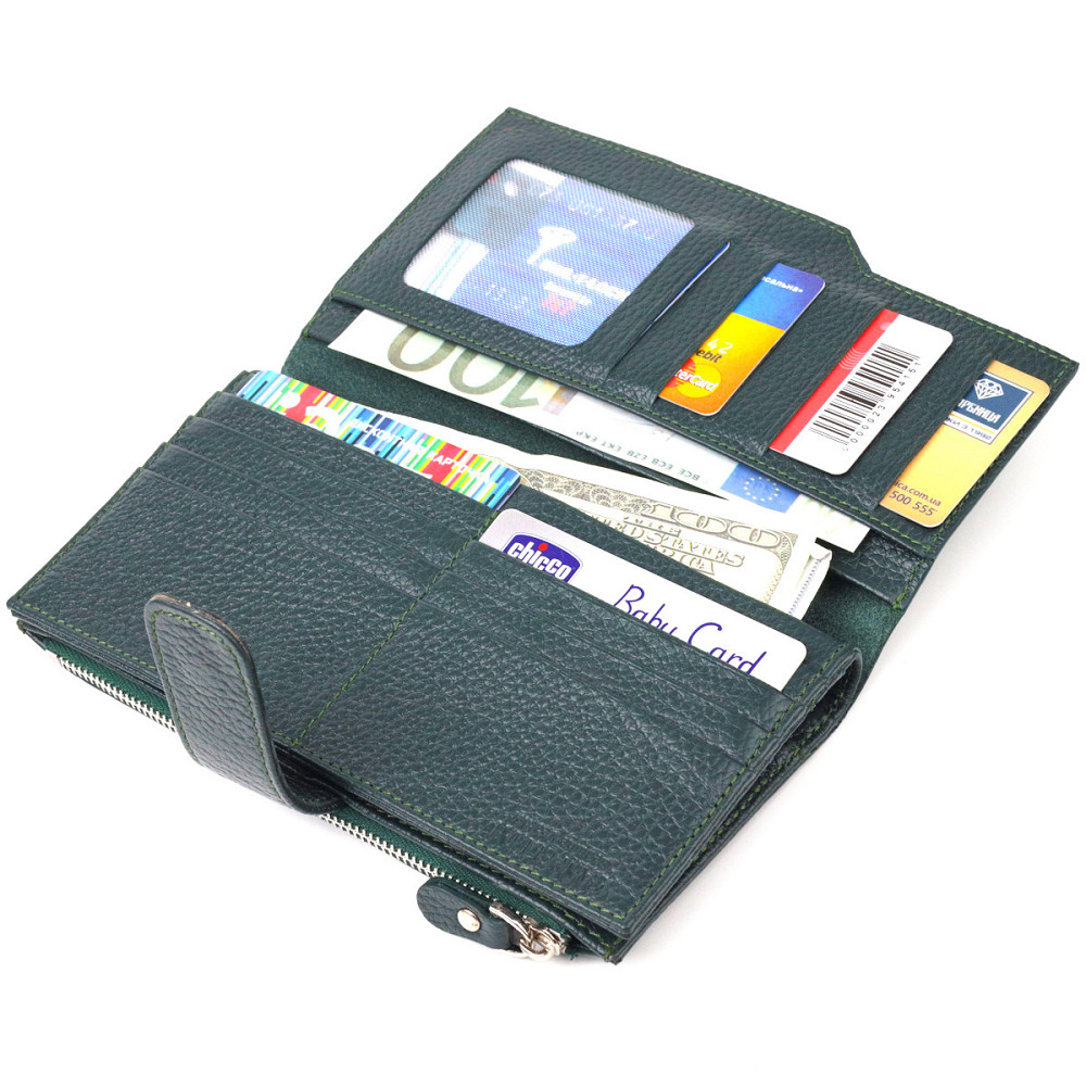 Жіночий великий вертикальний гаманець з натуральної шкіри CANPELLINI 21643 Зелений Київ - фото 4