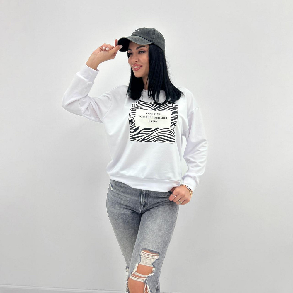 Женский свитшот с анималистичным принтом Wild 46-48, Белый Киев - изображение 1