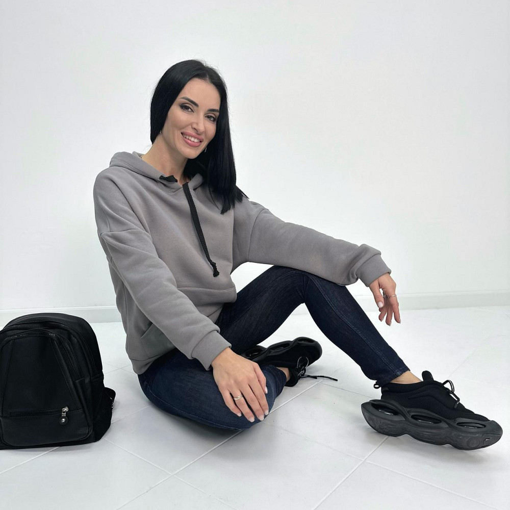 Жіночий теплий худі з капюшоном "Basic" Турція оптом | Норма і батал Сірий, 50-52 Київ - фото 1