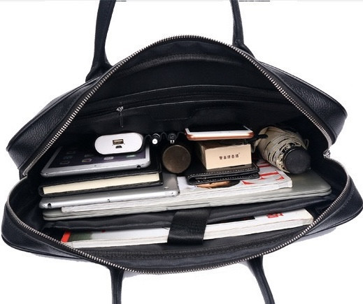Кожаная мужская сумка для ноутбука 40х30х8, офисный деловой портфель Tiding Bag M364A черный Киев - изображение 5