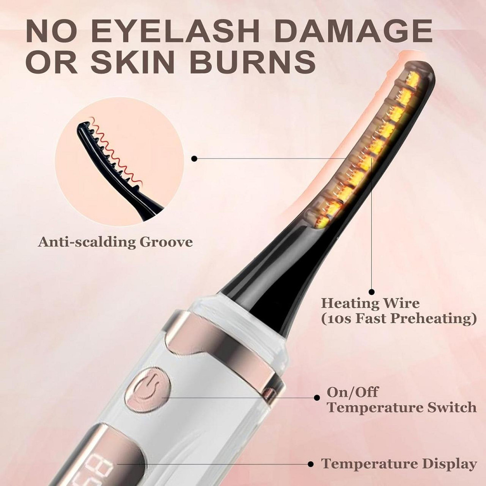 Електричні щипці для вій ZIOU BT-HEC01-WH Білий підігрів LED дисплей 4 режими USB-C гребінець 10с 24H стійкість захист від Київ - фото 2