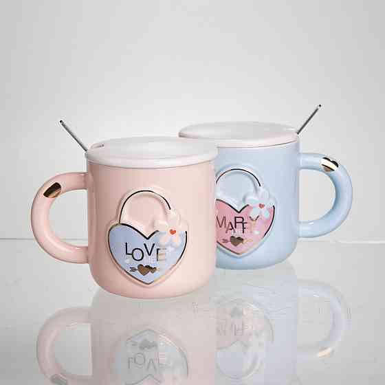 Yiwu Набір парних порцелянових чашок із серцем 2 (шт) по 400 (мл) чашки на подарунок із кришкою Коломия