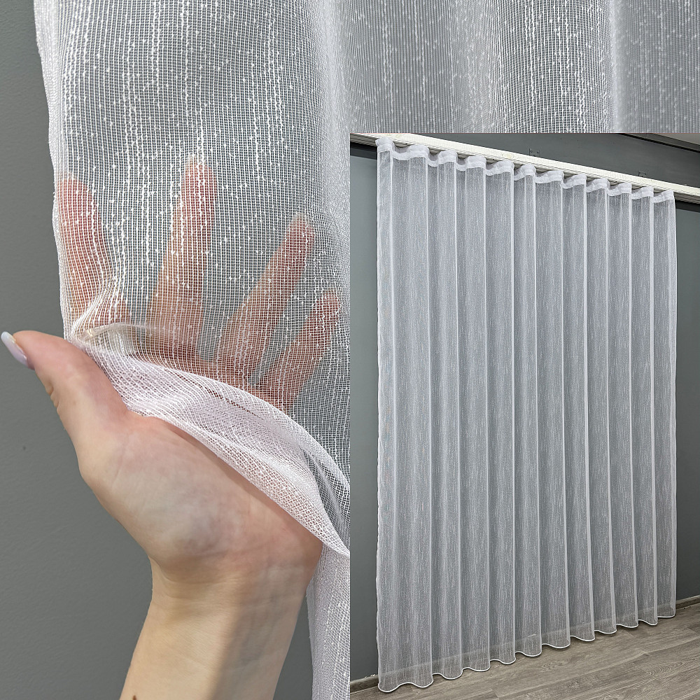 Тюль VR-Textil 1495т Лен Дождик белый 400х270 см (42-0357) Киев - изображение 1