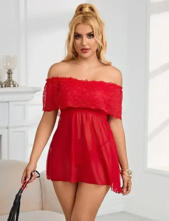 Кружевное сексуальное платье-комбинация Star Night с открытыми плечами, красное Sex Aura Киев