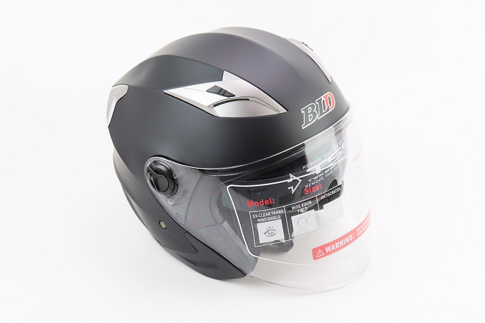 Шолом відкритий+відкидні окуляри BLD-708 М (57-58см), ЧОРНИЙ матовий Київ - фото 1