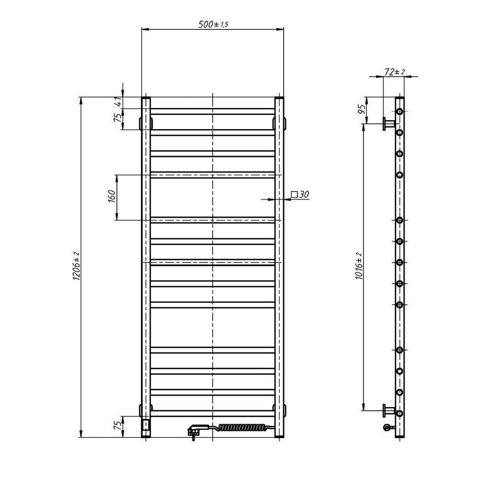 Рушникосушка електрична Navin Класик Квадро 500х1200 Sensor з таймером, чорна (12-216053-5012) Київ - фото 8