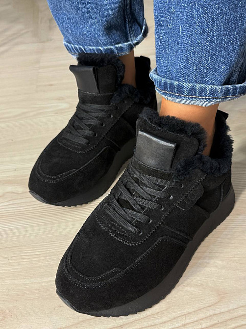 Кросівки жіночі Hengji U-1 натуральна замша утеплені хутром чорні, 39, 24,5 см Київ - фото 1