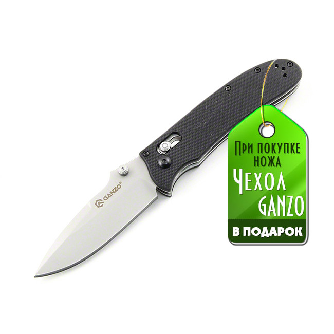 Ніж складаний туристичний Ganzo G704 ( 8.6 см) 440С / G10 чорний Киев - изображение 8