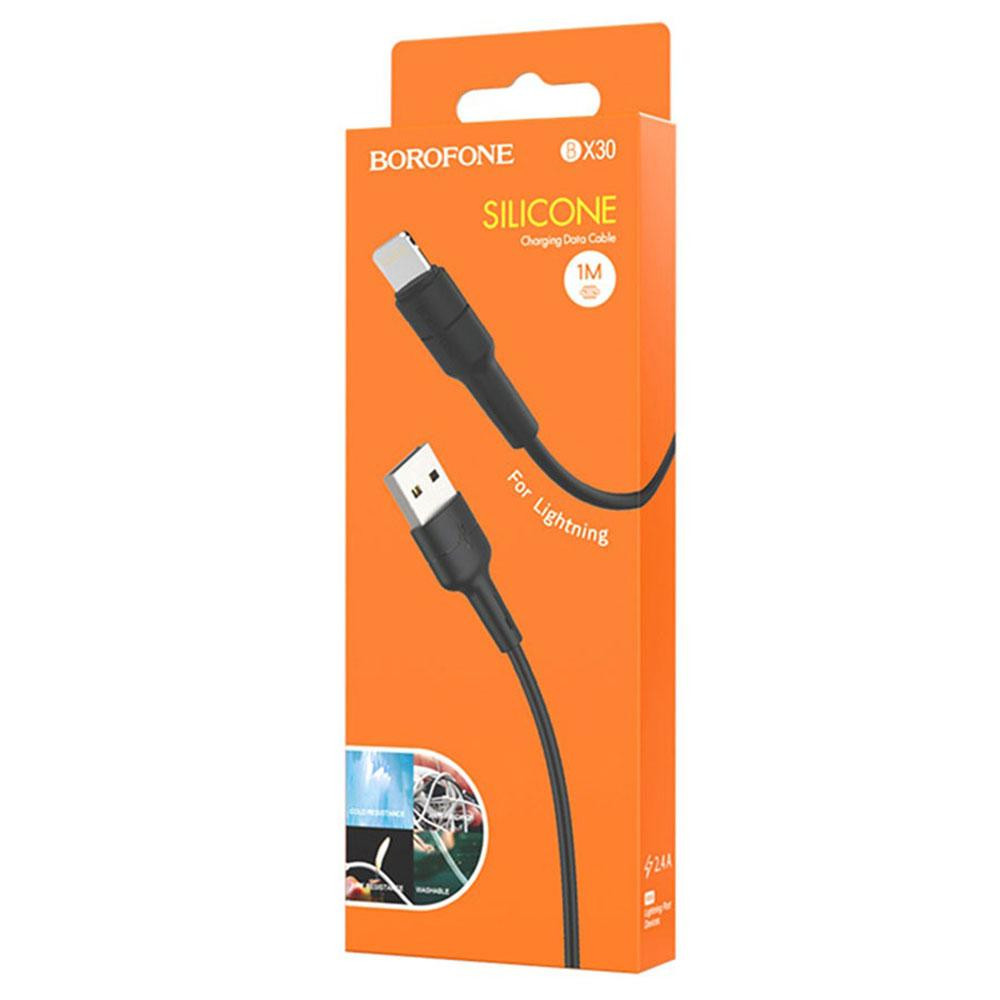 Кабель BOROFONE BX30 USB to iP 2.4A, 1m, silicone, TPE connectors, Black Київ - фото 2