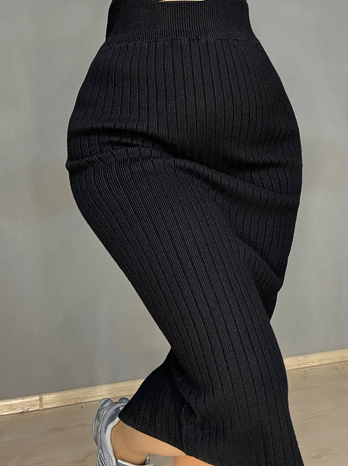 Спідниця жіноча My fashion 478-123-70 в'язана в рубчик середньої довжини з розрізом , чорний, one size Київ - фото 5