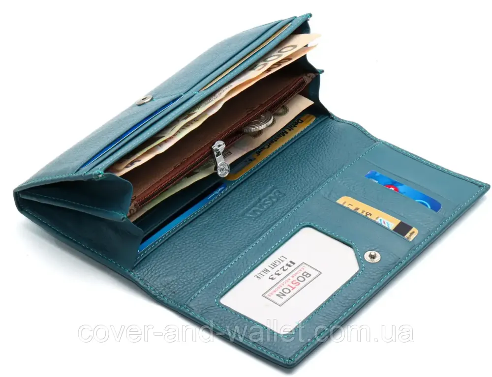 Бірюзовий жіночий шкіряний гаманець на багато карток Boston Київ - фото 4