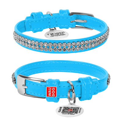 Ошейник для животных WAUDOG Glamour с QR-паспортом "Стразы" XS Ш 12 мм голубой (33082) Винница - изображение 4