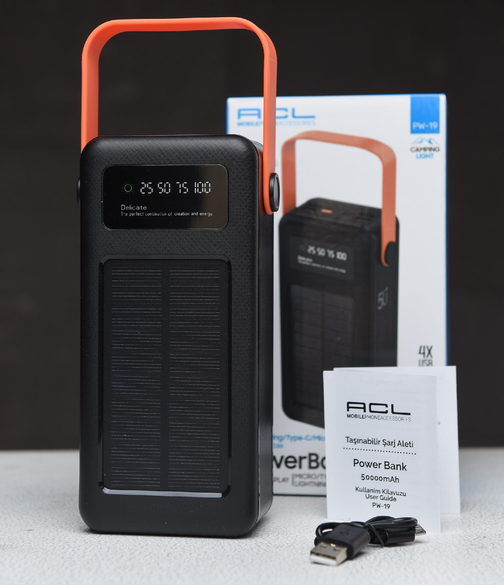 Універсальна зарядна батарея ACL PW-19 50000mAh + сонячна панель + ліхтарик (Чорний) Вінниця - фото 8