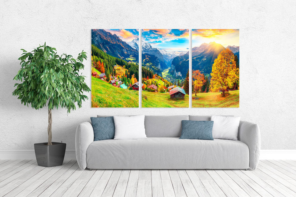 Модульная картина в гостиную / спальню   Хатинки в горах    ART-202_3A 100х150 см Киев - изображение 2