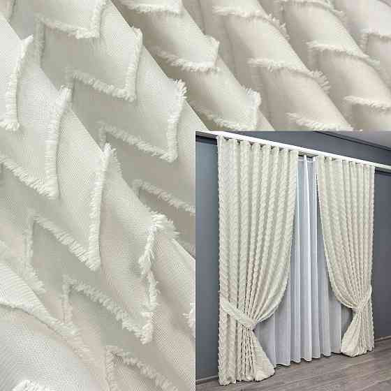 Комплект штор VR-Textil Лен Букле № 1815ш Молочный 150х295 см 2 шт (33-0781) Киев