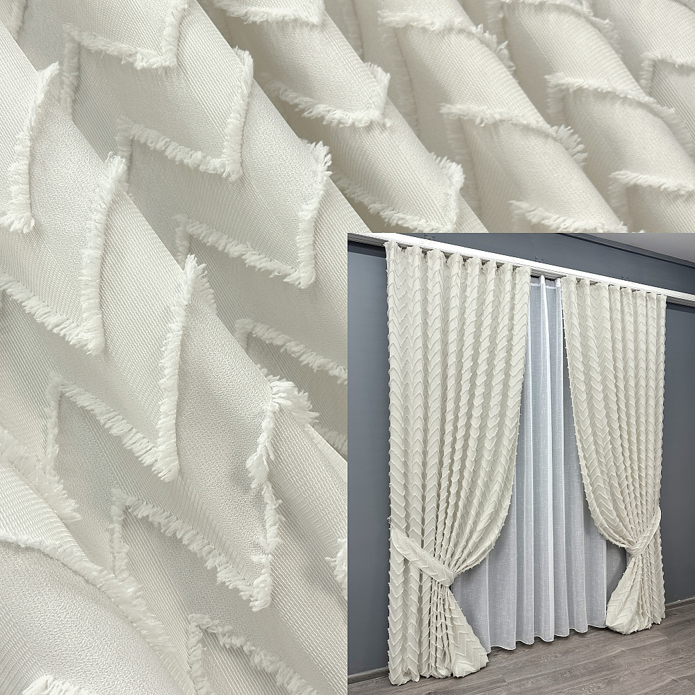 Комплект штор VR-Textil Лен Букле № 1815ш Молочный 150х295 см 2 шт (33-0781) Киев - изображение 1