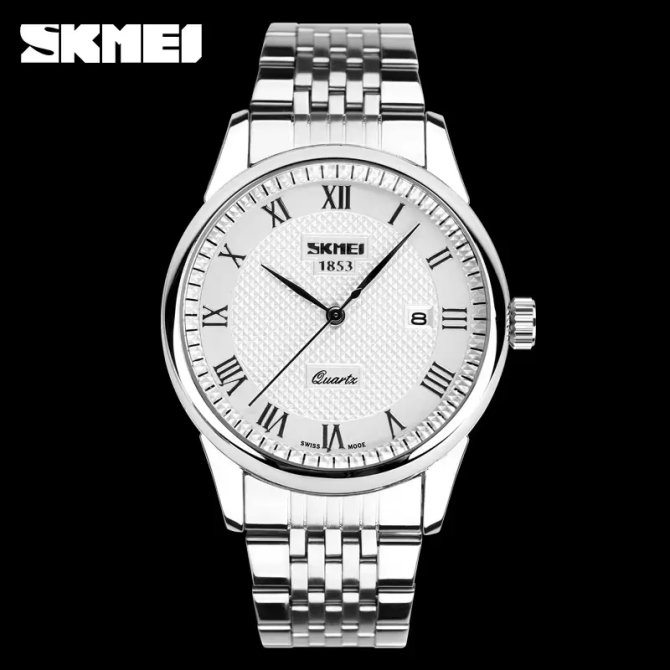 Чоловічий наручний годинник Skmei 9058 Сріблястий з білим Вінниця - фото 2