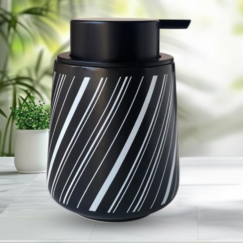 Диспенсер-дозатор для мыла керамический для ванной и кухни 350 мл, для жидкого мыла и моющего средства, чёрный Каменец-Подольский - изображение 4