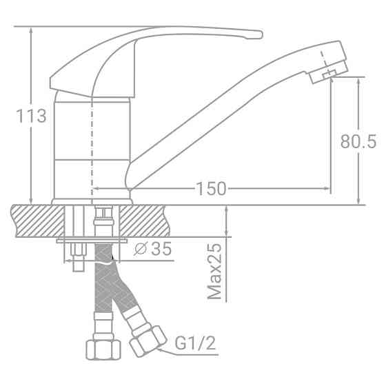 Смеситель SD Ø40 для кухни гусак прямой 150мм на шпильке TAU SD-2B143C (9804120) Киев