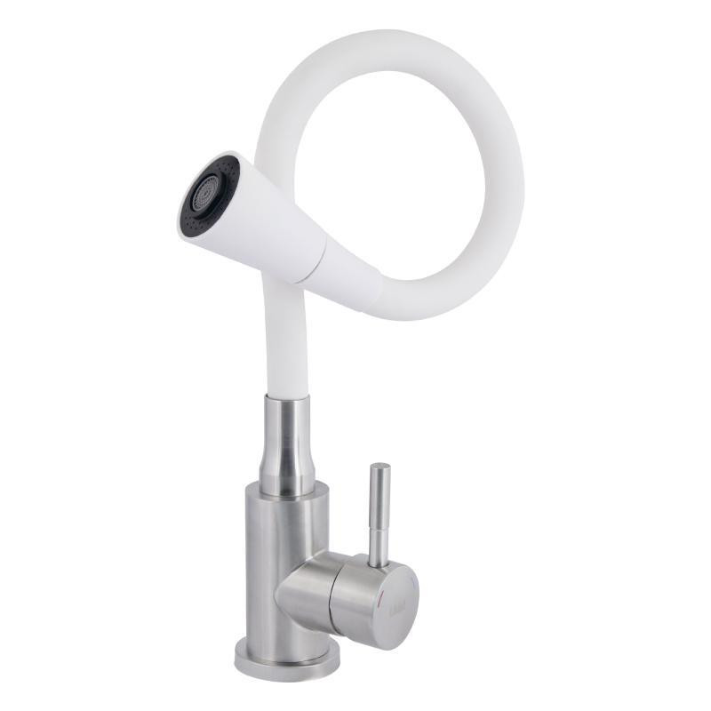 Смеситель для кухни Lidz Aria 015F31 с гибким изливом LDARI015F31WNK36981 Nickel/White Харьков - изображение 3