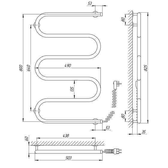 Електрична сушарка для рушників Laris Змійовик РС5 500Х800 Е права підкл. Київ