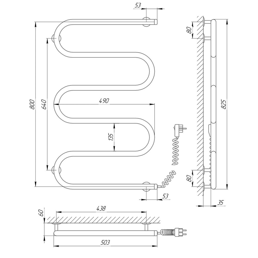 Електрична сушарка для рушників Laris Змійовик РС5 500Х800 Е права підкл. Київ - фото 4