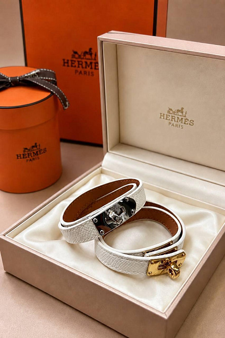 Кожаный браслет Hermes на два оборота белый | Наматывающийся браслет на руку | Браслет Hermes Одесса - изображение 12
