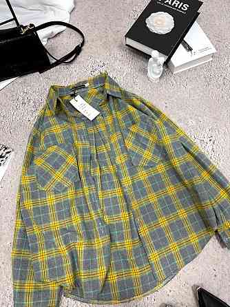 Женская повседневная оверсайз рубашка в клетку фланель 100% коттон Желтый, 42/46 Одесса