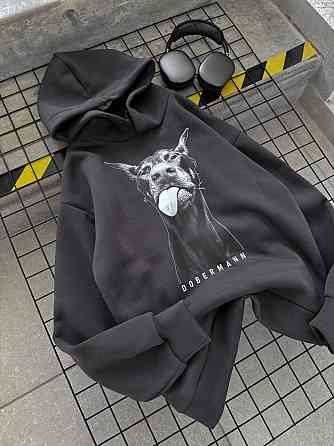 Женская утепленная оверсайз худи с доберманом трехнить на флисе Одесса