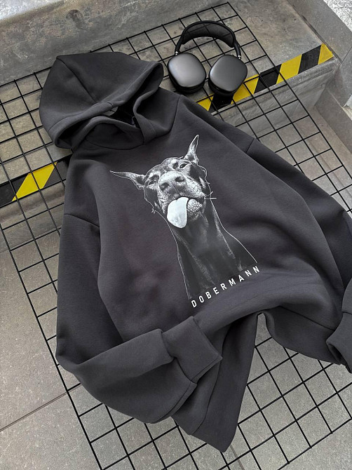 Женская утепленная оверсайз худи с доберманом трехнить на флисе Одесса - изображение 2