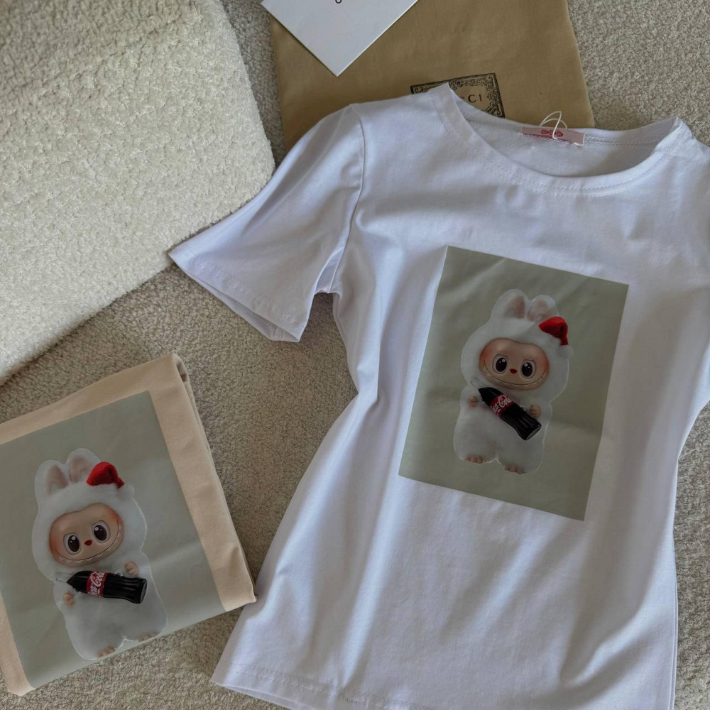 Жіноча стильна футболка з накатом LaBuBí турецький кулір Білий Одеса - фото 1