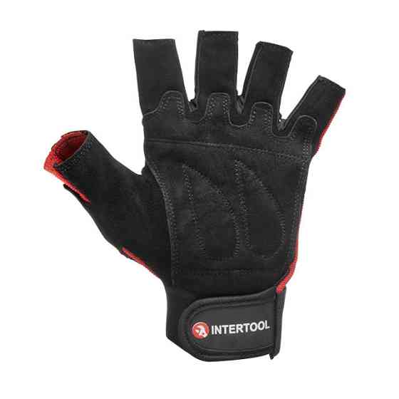 Рукавичка без пальців, шкіряна, посилення на долоні, вставки зі спандексу на тильній стороні, фіксація ремінцем на липучці, 10" Київ