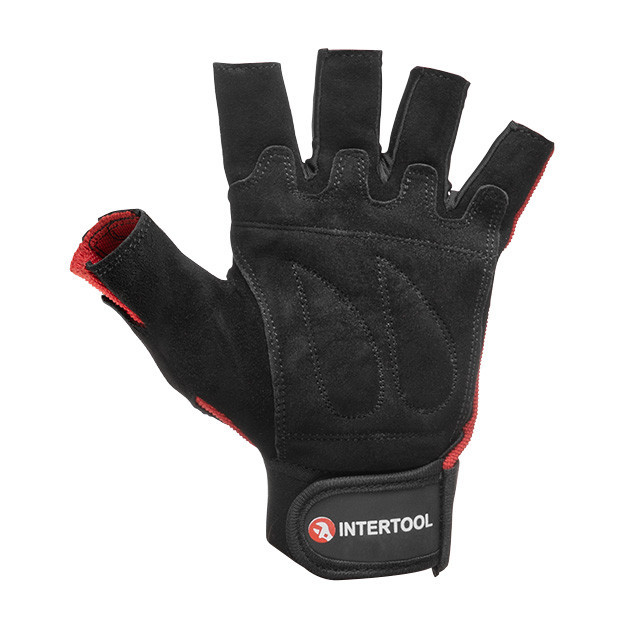 Рукавичка без пальців, шкіряна, посилення на долоні, вставки зі спандексу на тильній стороні, фіксація ремінцем на липучці, 10" Київ - фото 3