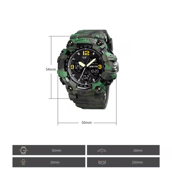 Чоловічий спортивний наручний годинник Skmei 1742 Hamlet (Зелений камуфляж) Київ