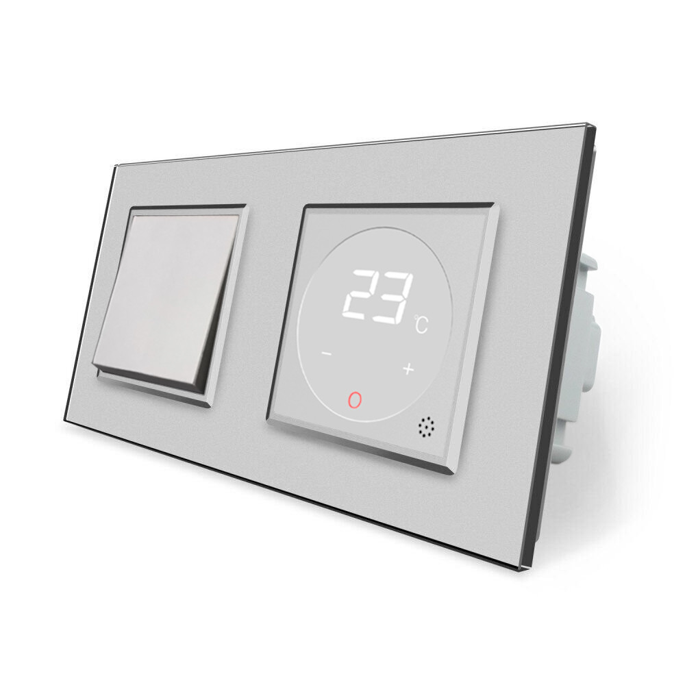 Комбінований вимикач та терморегулятор (термостат) програмований для електричної теплої підлоги LIVOLO, сірий скляний, в одній рамці (VL-C7FCMKSQ1-4IP Коломия - фото 1