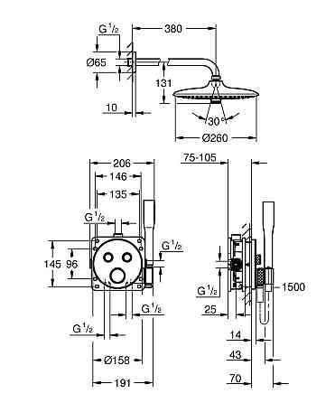 Прихована душова система з Euphoria 260 Grohe Grohtherm SmartControl (34867000) Киев
