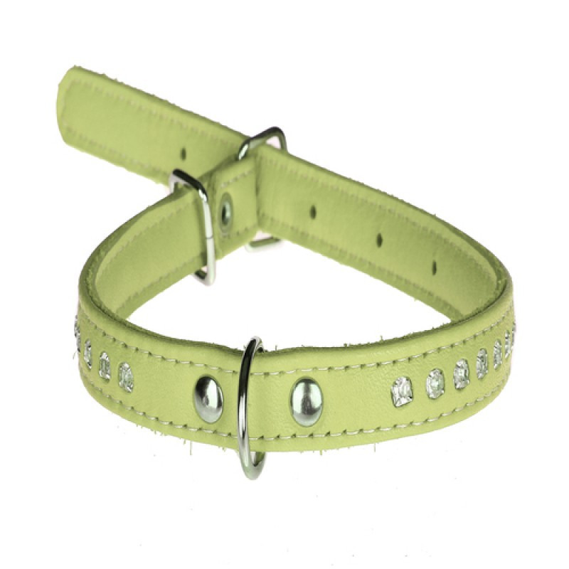 Нашийник 1373 12мм "Люкс" 1 стор. прикрашений стразами Салатовий Вінниця - фото 1