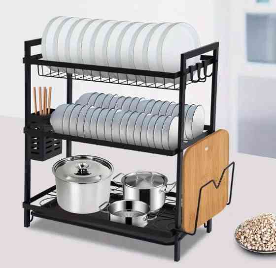 Трехъярусная сушилка для посуды из нержавеющей стали с матовым съемный поддоном размер 53x50x25 см Одесса