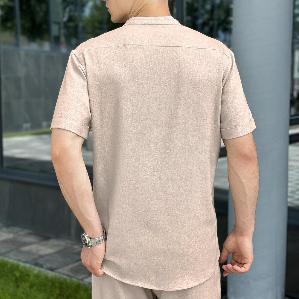 Кремовая льняная рубашка для мужчин с коротким рукавом Pobedov Misto Киев - изображение 7