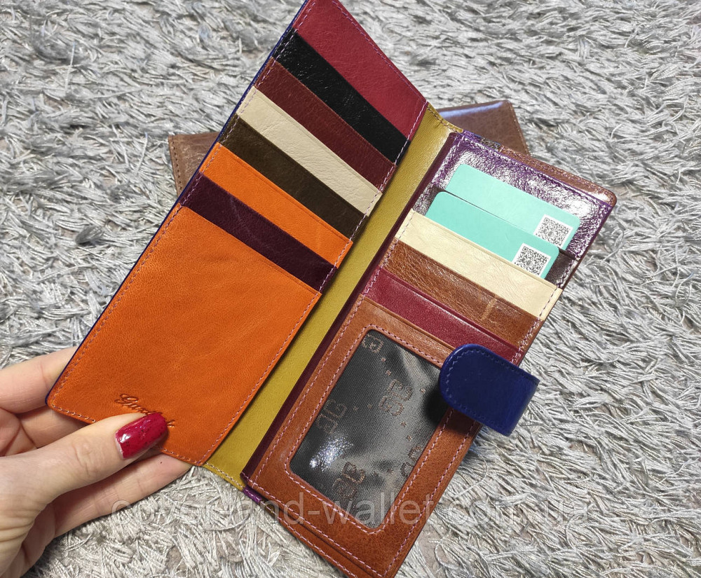 Містка жіноча шкіряна кредитниця на багато карток синього кольору Guxilai Київ - фото 2